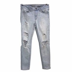 AEO x CAFE American Eagle SIZE 8 Hi-Rise Stretch Jegging Jeans Distressed Blue